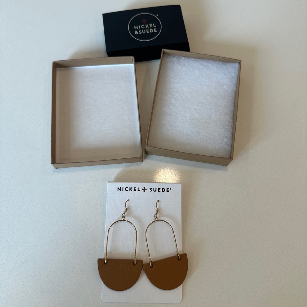 Nickel + Suede Leather Brown Earrings